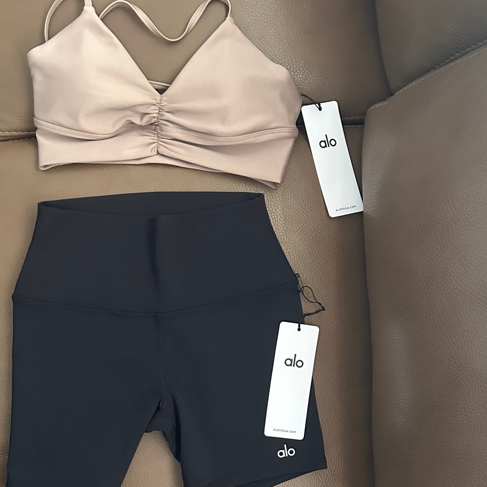 ALO Yoga Bra and Shorts Set in Nude and Black